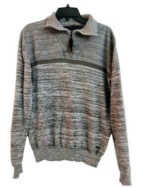 PROJEK RAW Men Sweater Knit 1/4 Zip Ribbed Neck Size G/L White Gray